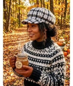 Women’s Black White Plaid Tweed Newsboy Cap Cabbie Hat One Size Stylish New NWT